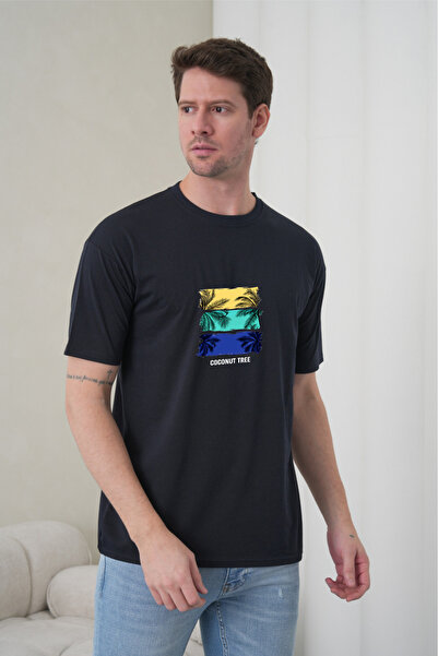 caddekombin Tricou pentru bărbați, cu tematică tropicală, cu imprimeu cu palm...