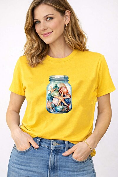 herkesemoda Γυναικείο καλοκαιρινό μπλουζάκι με θαλασσινό θέμα, με λεπτομέρεια...