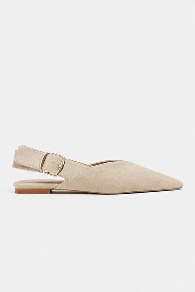 NİŞANTAŞI SHOES Γυναικείες μπαλαρίνες Beneto Beige Suede με λεπτομέρεια ζώνης...