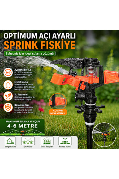 Açı Ayarlı Sprink Fıskiye 360° Bahçe Sulama Başlığı | Çim Tarla Sera Sulama Aparatı 4-6 Metre