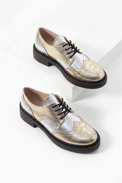 HVZ Exclusive Χρυσά παπούτσια με κορδόνια Loafer Moccasin Casual Εργονομικά Ά...