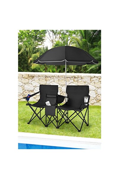 COSTWAY Set scaune de grădină cu umbrelă OP 70621 DK (Negru)