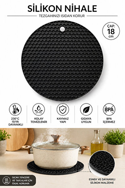 evolis kitchen 1 Adet Silikon Isıya Dayanıklı Yanmaz Yapışmaz Siyah Nihale