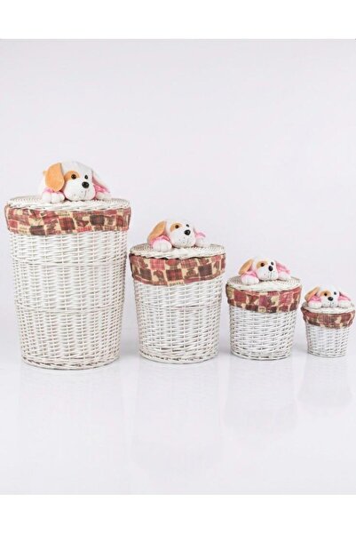 HÜCO BAZAAR Hasır 4'lü Set Peluş Köpek Temalı Kapak Eğlenceli Oyuncak Çamaşır...