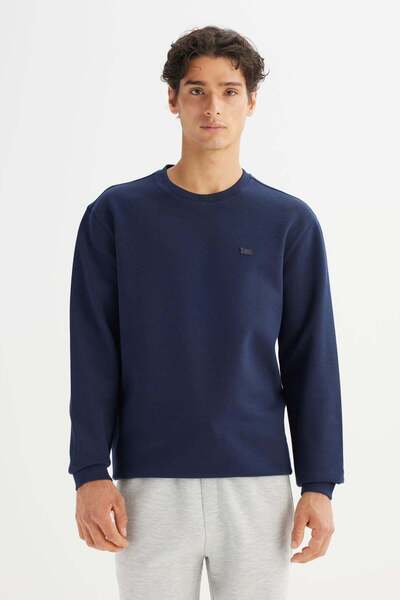 Lee Men's Regular Fit Crew Neck Printed Navy Blue Sweatshirt-L2520308