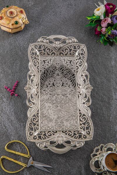 ozbience İki Kişilik Dikdörtgen Tepsi, 22x40cm, Şık Gümüş Renk