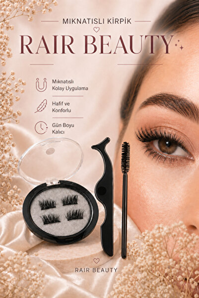 RAİR BEAUTY Mıknatıslı Takma Kirpik ve Kirpik Takma Cımbızı,Kaş Fırçası Set