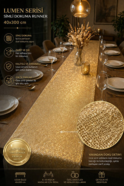 Morlay Σειρά LUMEN |   Ασημί 40x300 εκ. Ασημί Υφαντό Μακρύ Τραπεζομάντιλο Μον...