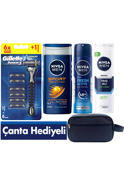 Gillette Sensor3 Tıraş Makinesi + 6 Yedek Tıraş Bıçağı+Duş Jeli +Deodorant +2...