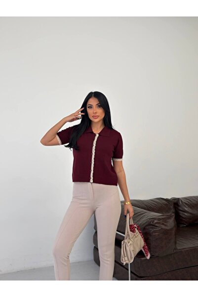 Lovely butik Γυναικεία μπλούζα από βαμβακερό πλεκτό με λεπτομέρεια από δαντέλ...