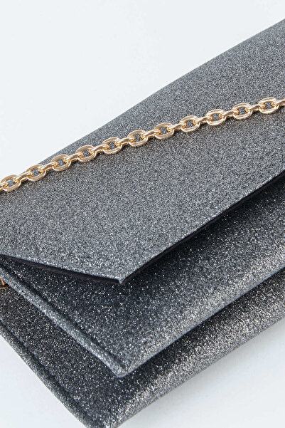 Vivaq Γυναικείος γκρι ασημί φάκελος με σχέδιο 2 θέσεων, μίνι λουράκι με αλυσί...