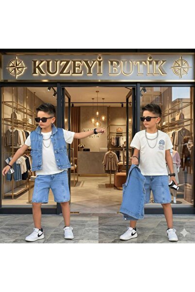 Kuzeyi Butik Εορταστικό σετ τζιν για αγόρια με γιλέκο και μπλουζάκια
