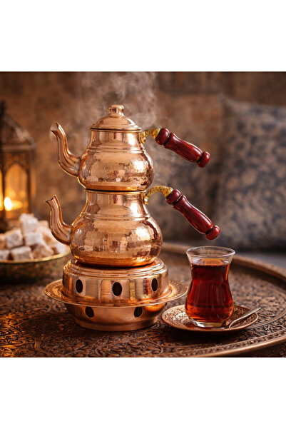 ARANA Copper Tea Set with Warmer, 500 ml,