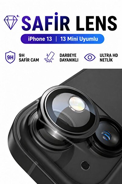 SONREİR واقي عدسة الكاميرا المعدني الأسود لهاتف iPhone 13 / 13 Mini، زجاج الي...