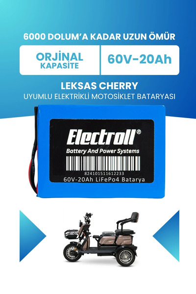 Leksas Cherry Batarya (Standart Kapasite) LiFePO4 60V 20Ah Elektrikli Motosiklet Bataryası