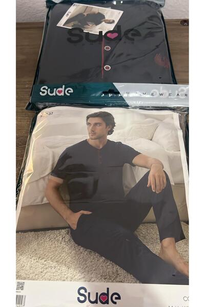 Sude P100-37 DÜĞMELİ KISA KOL PAMUKLU ERKEK PİJAMA TAKIMI