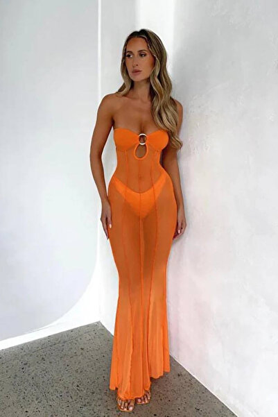 Afitapbutikmoda Straplez Model Halka Detay Transparan Plaj Elbisesi