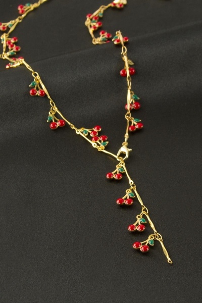 ZERO LAND Gldisptm Cherry Enamel Y Necklace - (12152) Silver Color