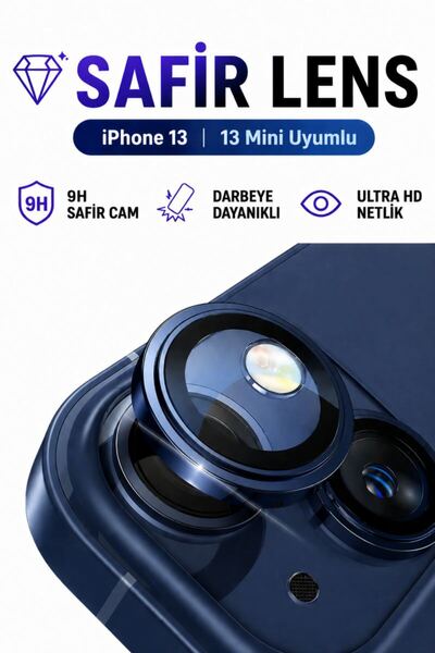 SONREİR iPhone 13 / 13 Mini Dark Blue Metal Camera Lens Protector Sapphire Gl...