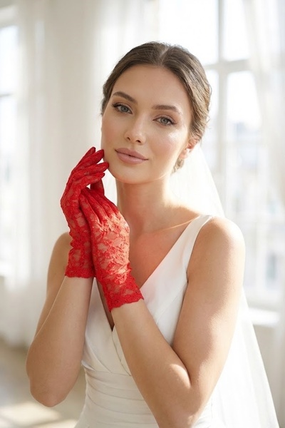 Hobigram Κοντά Κόκκινα Δαντελένια Γάντια Νύφης – Κομψό Αξεσουάρ Γάμου & Νυφικ...