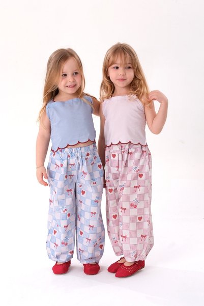 Sweet Luna Pink Cherry Printed Embroidered Top and Bottom Set