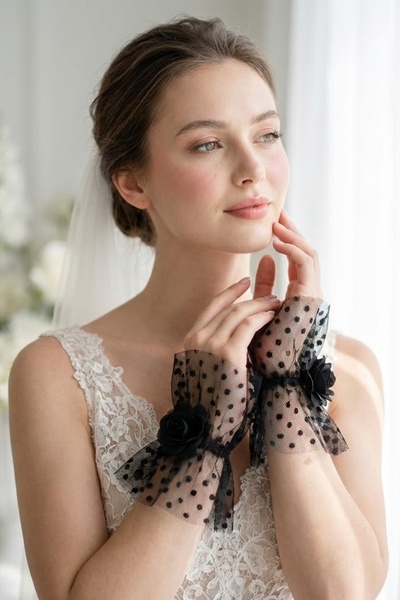 Hobigram Βραχιόλι Rosmira Dot από μαύρο τούλι – Κομψό αξεσουάρ για νύφες και ...