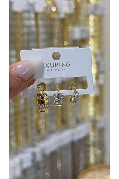 SU PERİSİ TAKI BİJUTERİ XUPİNG KARARMAZ 14K GOLD 3 LÜ BOĞUMLU VE BAGET TAŞLI ...