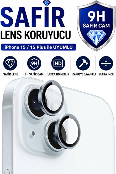 SONREİR واقي عدسة الكاميرا المعدني الأزرق لهاتف iPhone 15 / 15 Plus، زجاج الي...