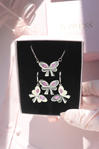 Yenress Collection Clove Yüzük Kolye Küpe Set, Kelebek Takı Set
