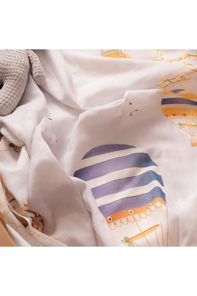 HAFY BABY Organic Cotton, Flying Balloon Patterned Muslin Blanket
