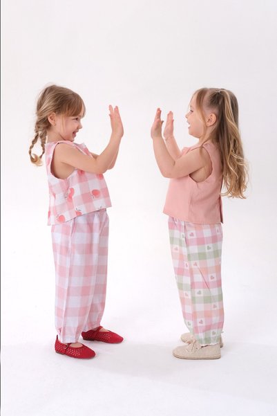 Sweet Luna Peach print button-down top and bottom set