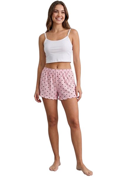 PEMBİŞ HOMEWEAR Fi̇ti̇lli̇ Shorts Single Jersey Top Basic Pajama Set