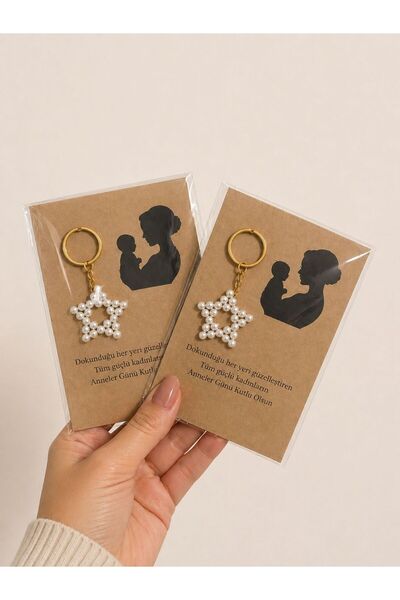 mk hediye Mother's Day Gift Kraft Pearl Keychain 8 Pieces