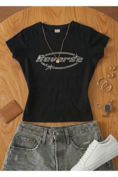 Mayer Butik Γυναικείο κρυστάλλινο πέτρινο εμπριμέ Lycra Body Crop με αντεστρα...
