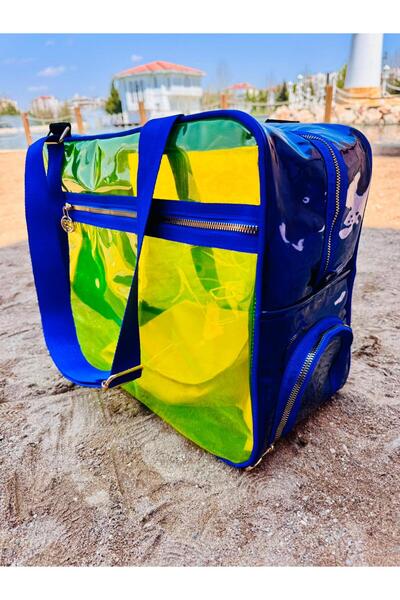 MORA BAG Neon Suni Deri & Renkli Şeffaf PVC Yıkanabilir Islak ve Kumlu Eşya C...