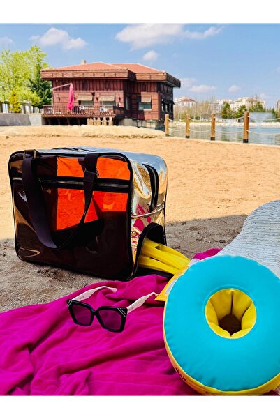 MORA BAG Neon Suni Deri & Renkli Şeffaf PVC Yıkanabilir Islak ve Kumlu Eşya C...