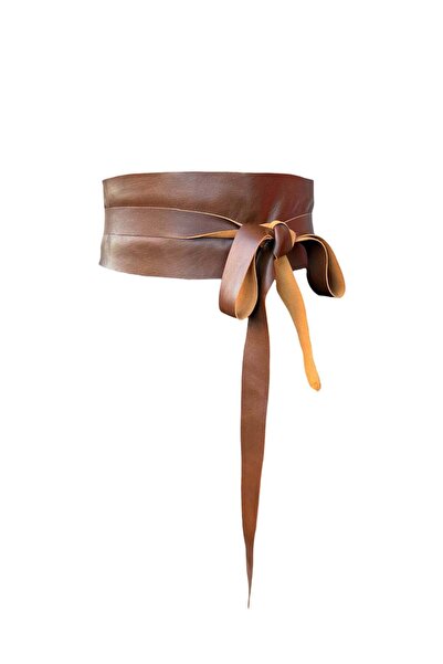 Yılday Gür Butik Mirage Brown Obi Tied Genuine Leather Belt - Handmade Design