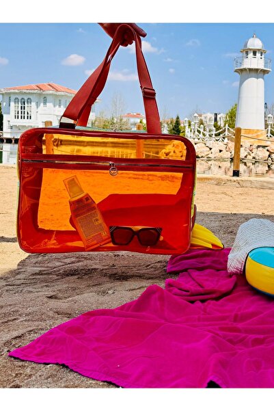 MORA BAG Neon Suni Deri & Renkli Şeffaf PVC Yıkanabilir Islak ve Kumlu Eşya C...