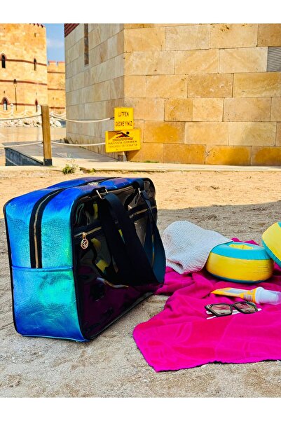 MORA BAG Neon Suni Deri & Renkli Şeffaf PVC Yıkanabilir Islak ve Kumlu Eşya C...