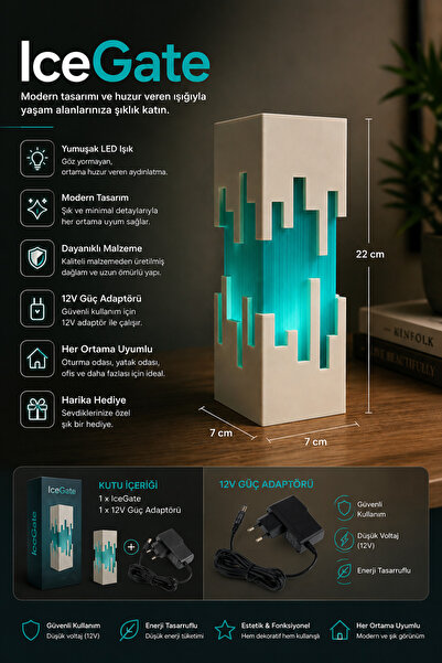 ineffable store tarif edilemez Ice Gate 3D Tasarım Gece Lambası - Modern Oyun...
