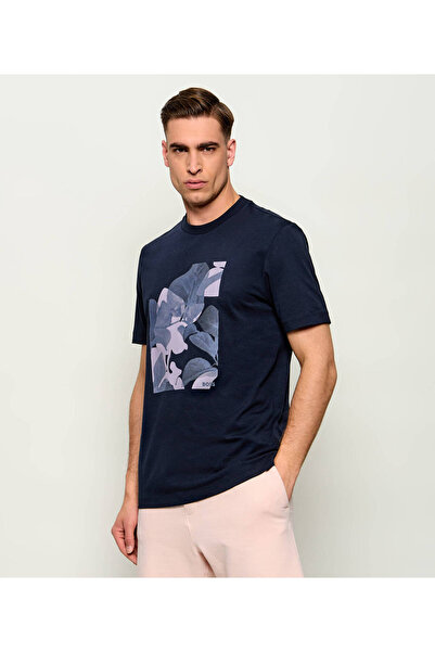BOSS Erkek Desenli Bisiklet Yaka Kısa Kol Lacivert T-Shirt