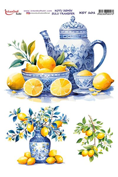 İstanbul Hobi Koyu Zemin Sulu Transfer Kağıdı 25x35cm KST-101 Limon
