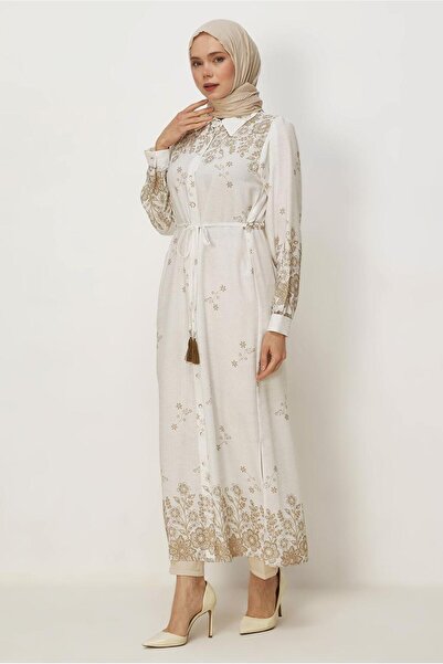 Alvina Μακρύ τουνίκ με λινό εφέ και ζώνη 46515