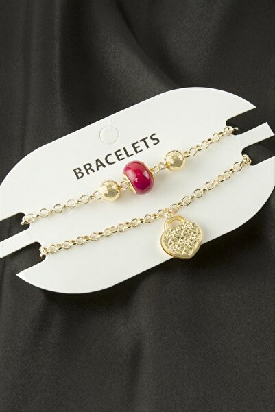 ZERO LAND Gldisptm 2 Pieces Heart Tr Chain Bracelet (73731) - Red