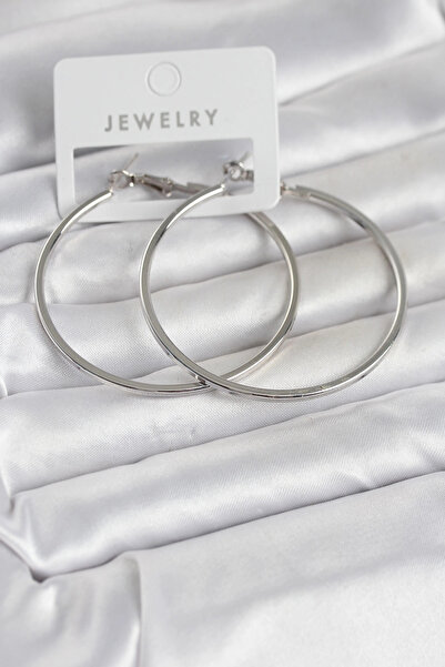 Clariss Silver Color Brass Cornered Edge Hoop 54 mm Women's Earrings