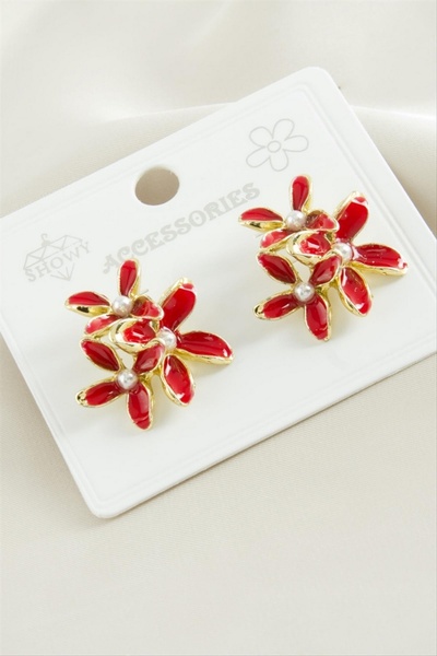 ZERO LAND Gldisptm Flower Enamel Earrings - (74242) Silver Color