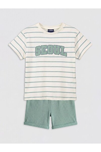 LC Waikiki طقم تي شيرت وشورت للأولاد مطبوع من LCW baby Seoul