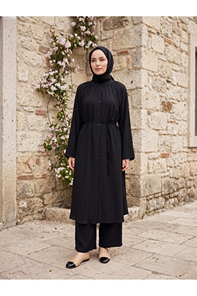 Foremia Hakim Collar Long Pants Suit-Black