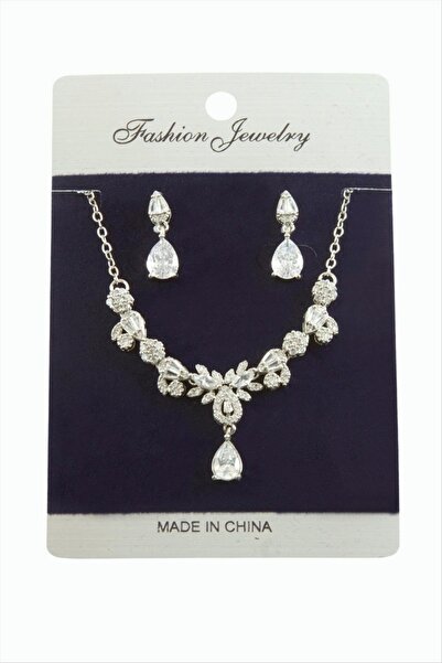 ZERO LAND Gldisptm Drop Zircon Stone Set Necklace - (83517) Silver Color