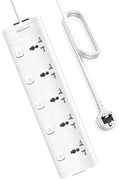 PEGANT 5 Way 5M Power Extension Cord 5 Universal Outlets Electrical Strip UK ...